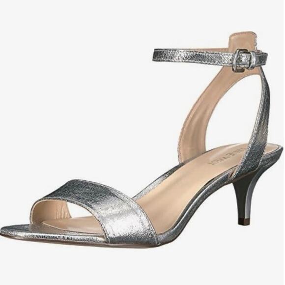 Nine West Shoes - New Nine West Sz 7.5 Metallic Silver Lesia Kitten Heel Open Toe Dress Sandals